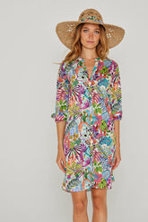 LAURALY – Liberty Dress with Mandarin Collar, 3/4 Sleeves, Straight Cut – Women – Jungle Trip 101A